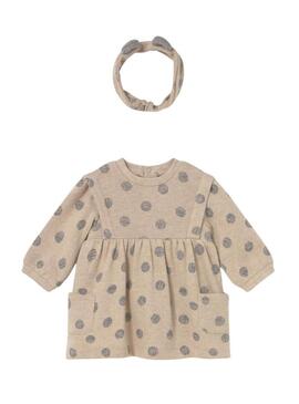 Abito con diadema Mayoral a pois beige per bambini