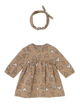 Abito con diadema Mayoral cuori cammello per bambino