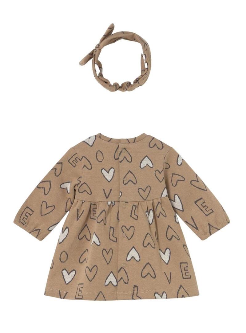Abito con diadema Mayoral cuori cammello per bambino