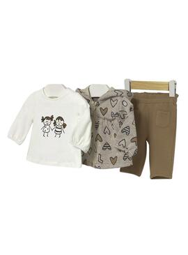 Set di tre pezzi Mayoral cuori tostati per neonati.