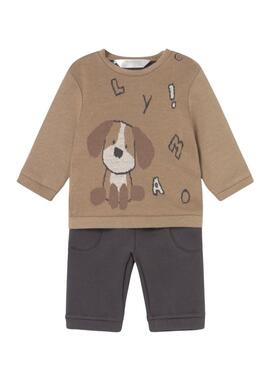 Set felpa e pantaloni Mayoral cane marrone per neonati