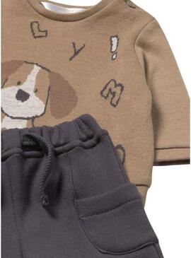 Set felpa e pantaloni Mayoral cane marrone per neonati