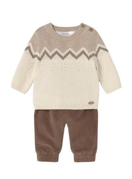 Set di maglia e pantaloni Mayoral color cacao tostato per neonato.