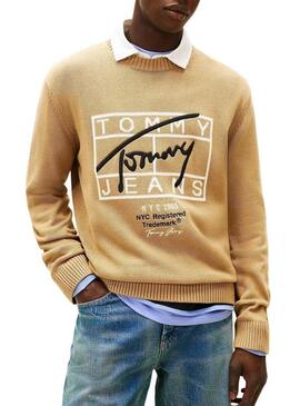 Maglione Tommy Jeans Signature beige per uomo