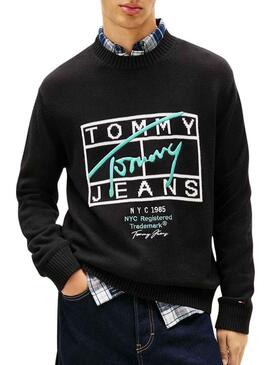 Maglia Tommy Jeans Signature nera per uomo.
