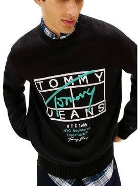 Maglia Tommy Jeans Signature nera per uomo.
