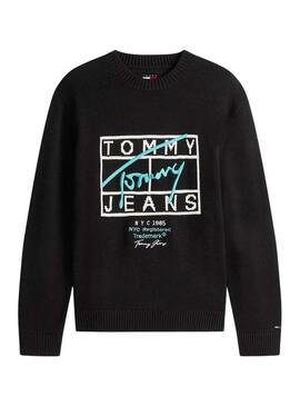 Maglia Tommy Jeans Signature nera per uomo.