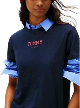 Maglietta Tommy Jeans Essential Logo blu scuro per donna