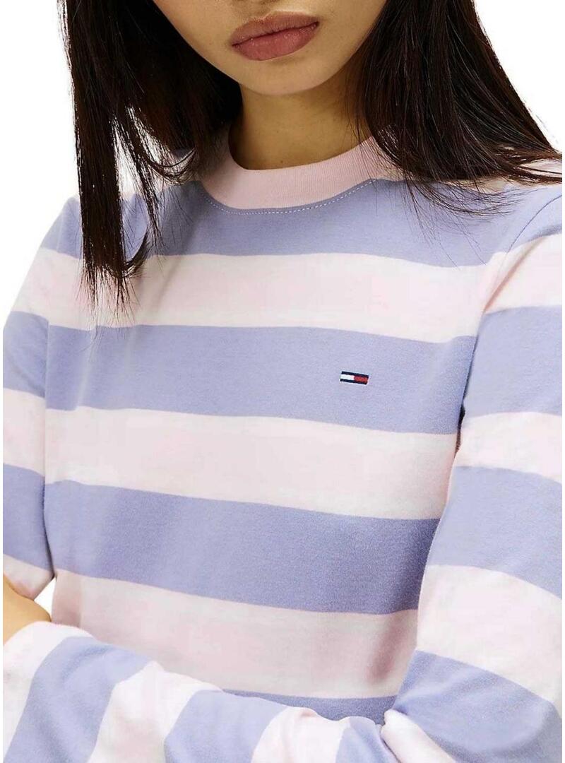 Maglietta a righe viola a maniche lunghe Tommy Jeans per donna.