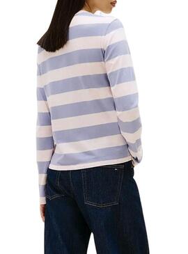 Maglietta a righe viola a maniche lunghe Tommy Jeans per donna.
