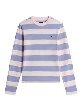 Maglietta a righe viola a maniche lunghe Tommy Jeans per donna.