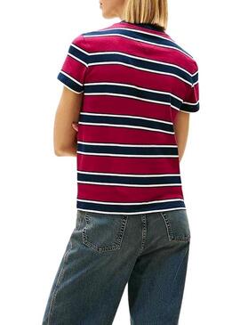 Maglietta a righe granata Tommy Jeans per donna