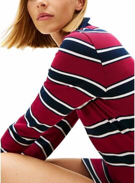 Abito Tommy Jeans polo a righe bordeaux per donna