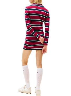 Abito Tommy Jeans polo a righe bordeaux per donna