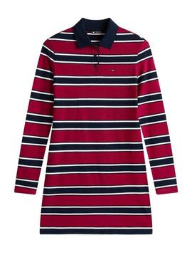 Abito Tommy Jeans polo a righe bordeaux per donna