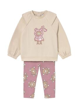 Abito legging e felpa Mayoral Orchidea beige e rosa per bambina