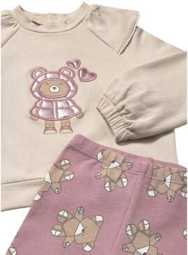 Abito legging e felpa Mayoral Orchidea beige e rosa per bambina