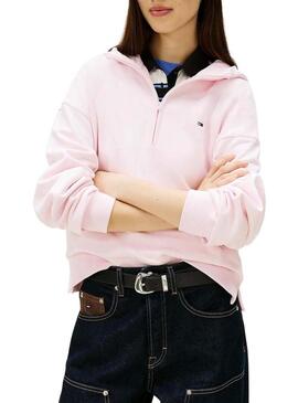 Felpa con cappuccio e zip rosa Tommy Jeans per donna.