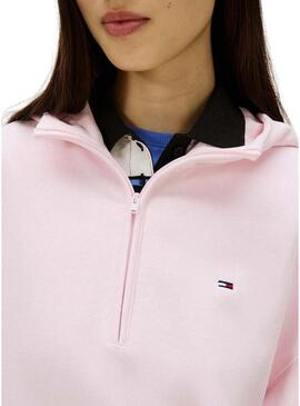 Felpa con cappuccio e zip rosa Tommy Jeans per donna.