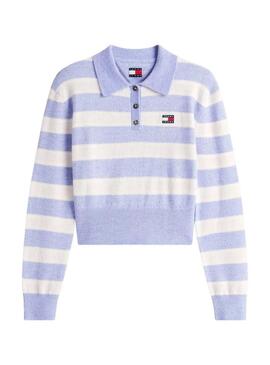 Maglia Tommy Jeans Fluffy lilla e bianca per donna.