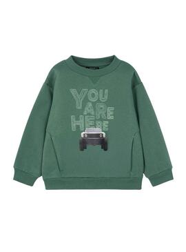Felpa Mayoral stampa auto verde per bambino
