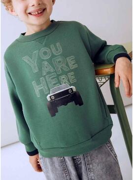 Felpa Mayoral stampa auto verde per bambino