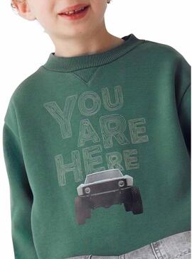Felpa Mayoral stampa auto verde per bambino