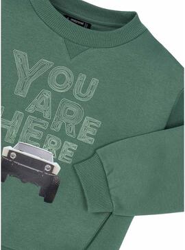 Felpa Mayoral stampa auto verde per bambino