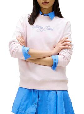 Felpa Tommy Jeans Signature rosa per donna