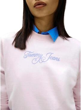 Felpa Tommy Jeans Signature rosa per donna