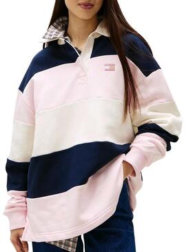 Felpa Tommy Jeans polo rugby rosa per donna