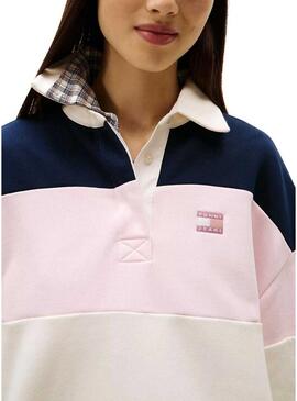 Felpa Tommy Jeans polo rugby rosa per donna
