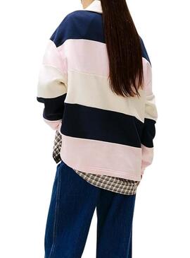 Felpa Tommy Jeans polo rugby rosa per donna