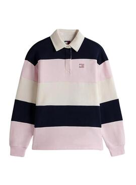 Felpa Tommy Jeans polo rugby rosa per donna