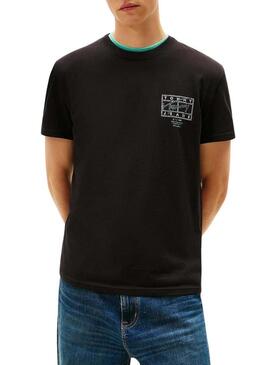 Maglietta Tommy Jeans Sign Spray nera per uomo.