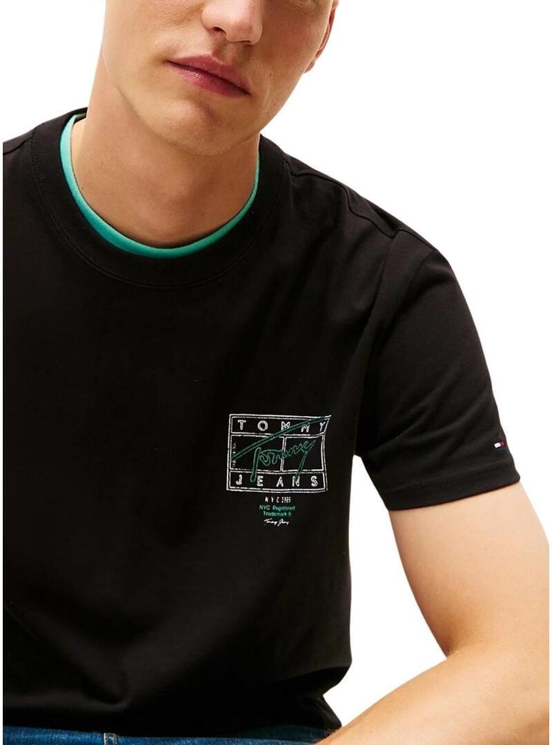 Maglietta Tommy Jeans Sign Spray nera per uomo.