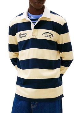 Polo Tommy Jeans Rugby Stripe giallo e blu per uomo