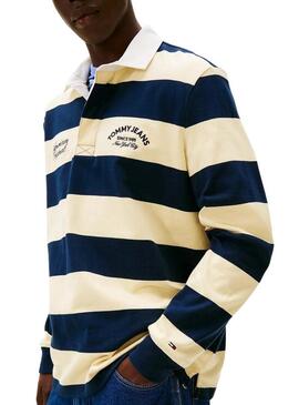 Polo Tommy Jeans Rugby Stripe giallo e blu per uomo