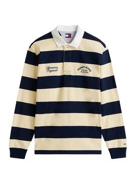 Polo Tommy Jeans Rugby Stripe giallo e blu per uomo