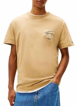 Maglietta Tommy Jeans Sign Spray beige per uomo