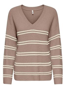 Maglia Only Libi a righe beige per donna