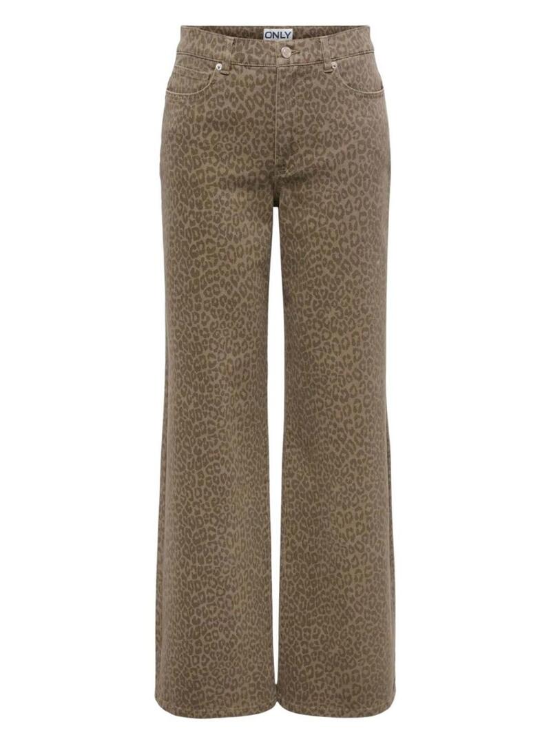 Pantaloni Only Madison stampa animalier marrone per donna.