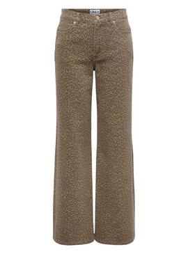 Pantaloni Only Madison stampa animalier marrone per donna.