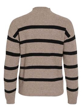 Maglia Vila Viril Mockneck a righe beige e nere per donna