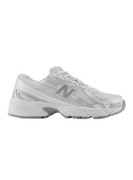Sneakers New Balance GR740 bianche e argento per donna.