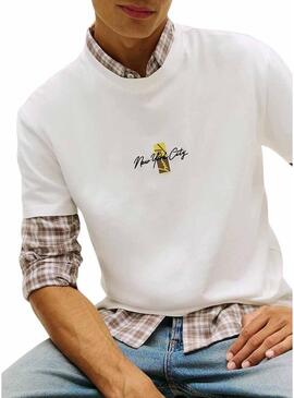 Maglietta Tommy Jeans Sign Block bianca per uomo.