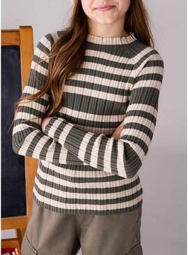 Maglia Mayoral mezzocollo beige e verde per bambina