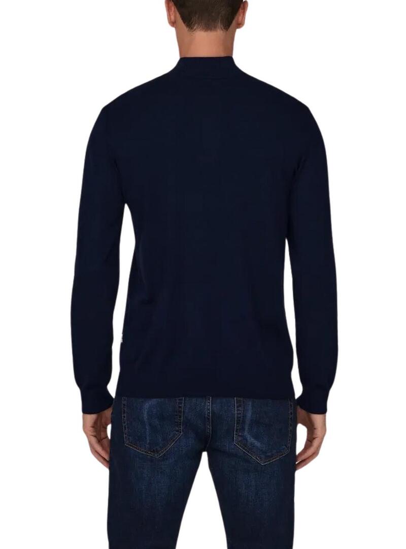 Maglione a mezza zip blu Only and Sons Wyler solo per uomo