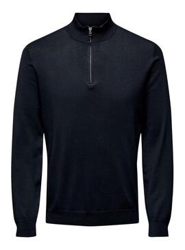 Maglione a mezza zip blu Only and Sons Wyler solo per uomo