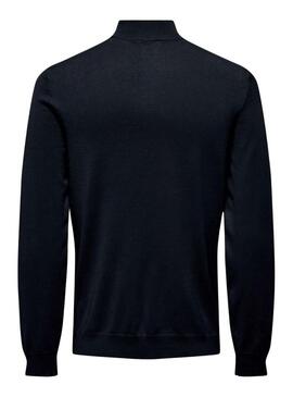 Maglione a mezza zip blu Only and Sons Wyler solo per uomo